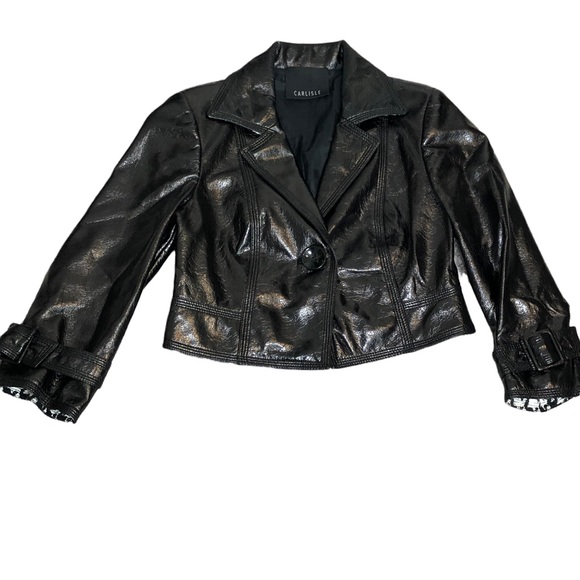 CARLISLE Black Cropped 3/4 Sleeve Biker Moto Jacket Size 4 - Picture 7 of 13